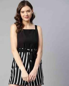 striped playsuit with tie-up