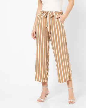 striped pleat-front pants