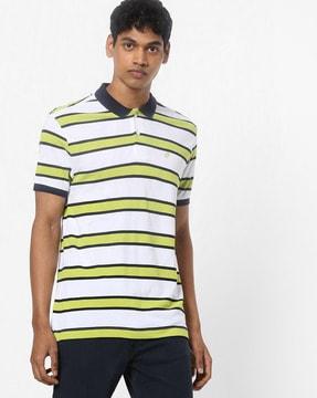 striped polo t-shirt with contrast hems