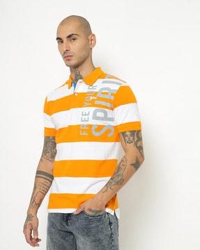striped polo t-shirt with placement typography