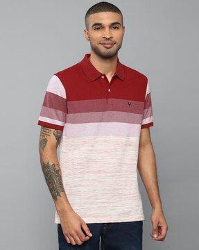 striped polo t-shirt with ribbed hem