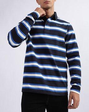 striped polo t-shirt with short button placket