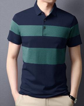 striped polo t-shirt with short sleeves