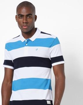 striped polo t-shirt with vented step hem