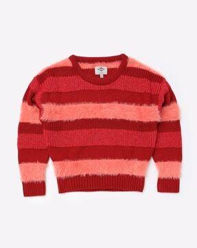 striped pullover with ribbed hems