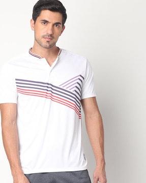 striped quickdry polo t-shirt with tipped collar