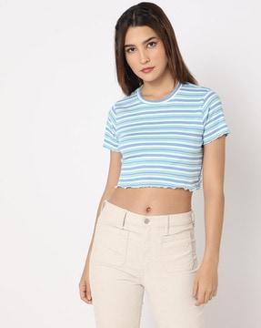 striped relaxed fit crop t-shirt