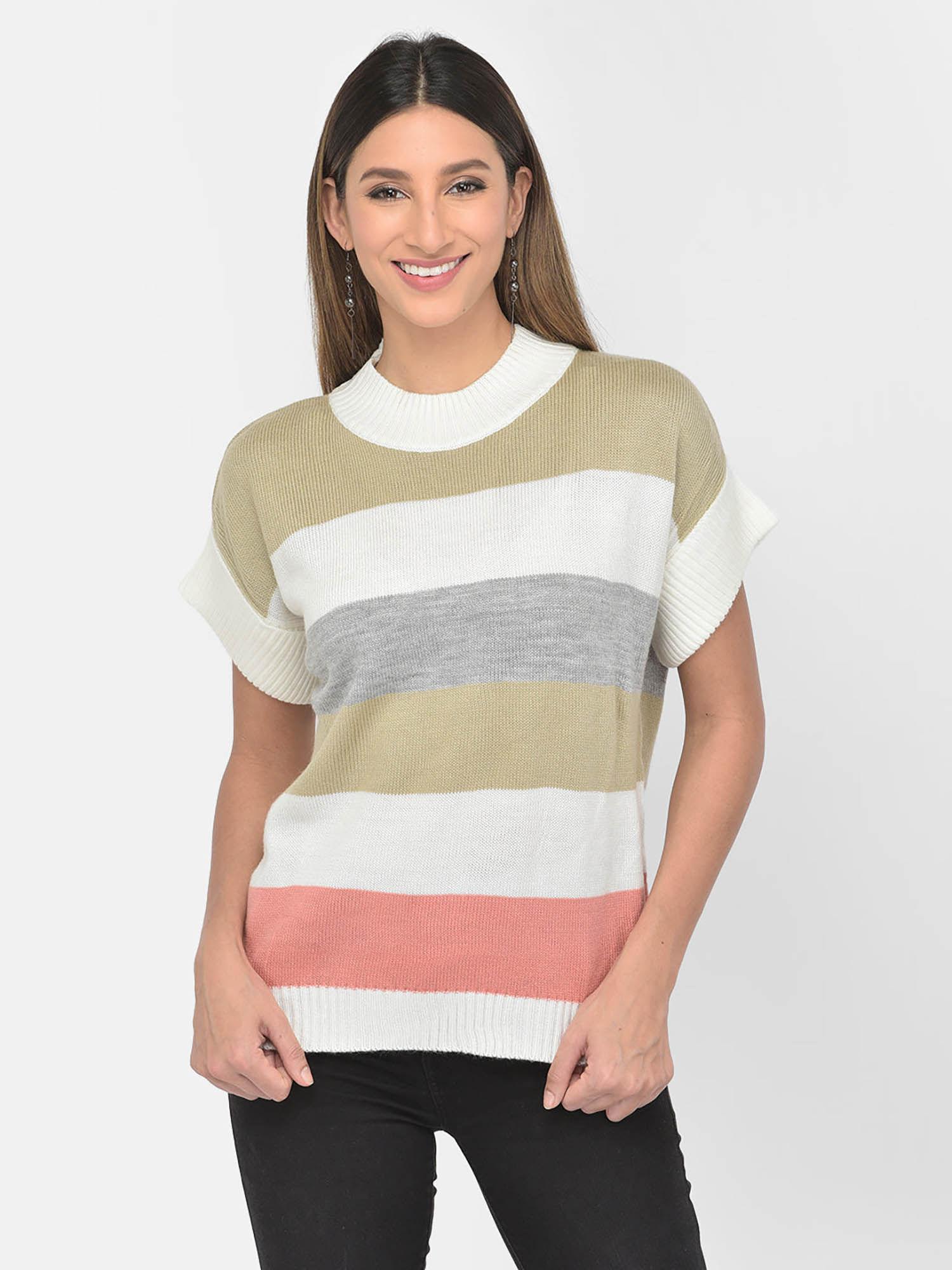 striped round neck casual women sweater