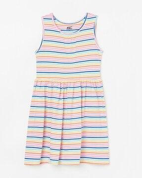 striped round-neck a-line dress
