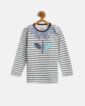striped round-neck t-shirt with applique