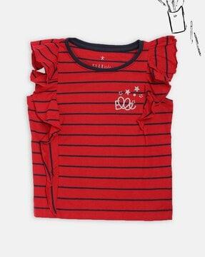 striped round-neck t-shirt with ruffles