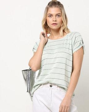 striped round-neck t-shirt with sleeve cutouts