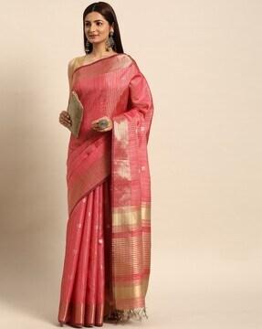 striped saree with contrast border & tassels