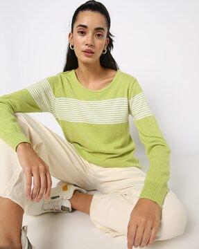 striped scoop-neck pullover