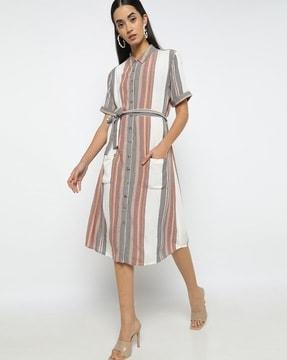 striped shirt dress with patch pockets