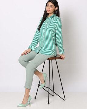 striped shirt with roll-up sleeves