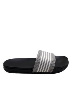 striped sliders with knitted upper