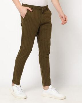 striped slim fit flat-front chinos