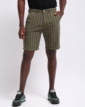 striped slim fit shorts with slip pockets