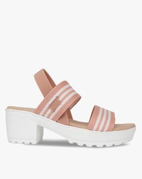 striped sling-back chunky heeled sandals