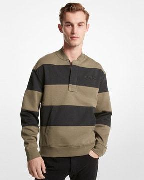 striped stretch cotton quarter-zip sweater