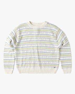 striped sweater with ribbed hems