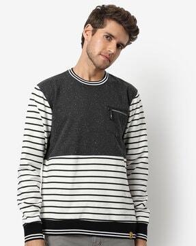 striped sweatshirt with zip pocket