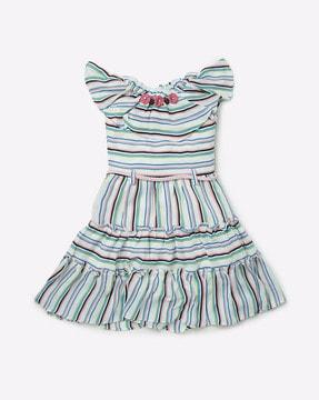 striped tiered fit & flare dress