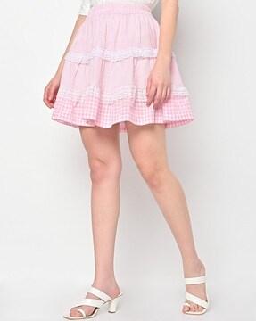 striped tiered skirt with lace borders