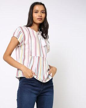 striped top with neck tie-up