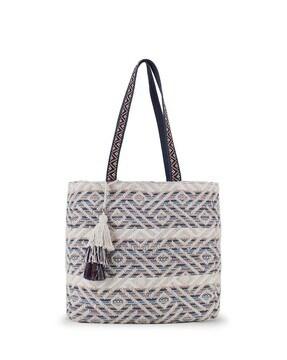 striped tote bag with zip closure