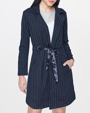 striped trench coat with wait tie up