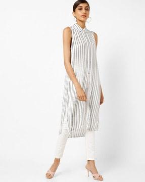 striped tunic with front slit