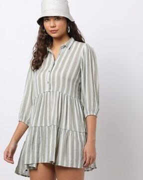 striped tunic with puff sleeves