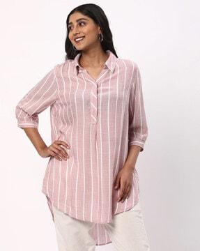 striped tunic with spread collar