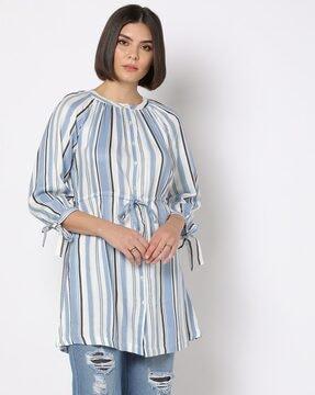 striped tunic with waist tie-up