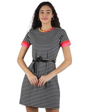 striped tunic with waist tie-up