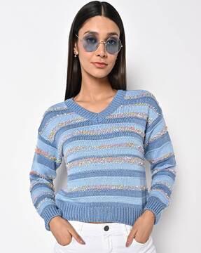 striped v-neck pullover