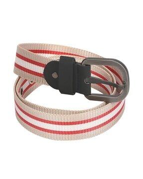 striped wide belt with buckle closure