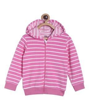 striped zip-front hooded jacket