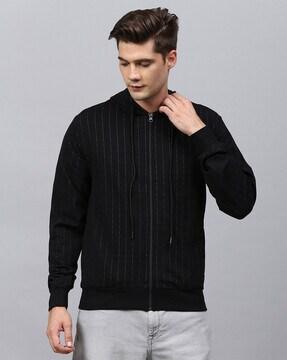 striped zip-front hooded sweatshirt
