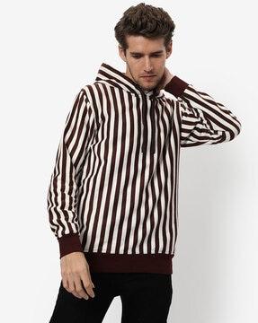 striped zip-front hoodie sweatshirt