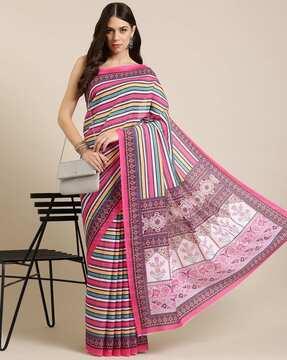 striped & embellished saree with unstitched blouse piece