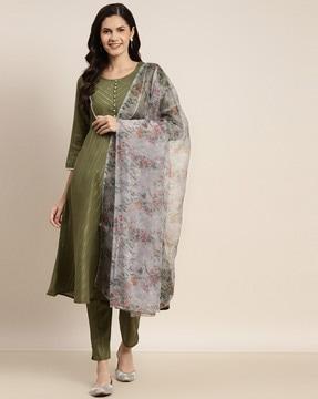 striped  anarkali kurta set with front buttons