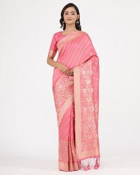 striped  saree with contrast border