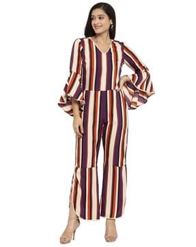 striped  v-neck jumpsuit with insert pockets