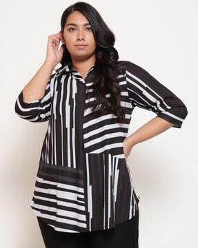 striped 3/4th sleeve plus size shirt