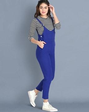 striped 3/4th sleeves jumpsuit
