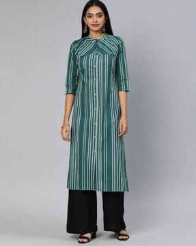 striped 3/4th sleeves straight kurta