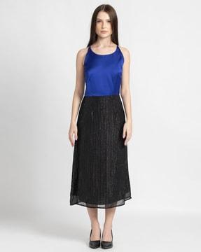 striped a-line dress with back tie-up